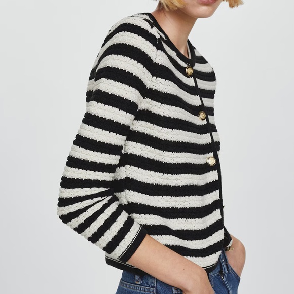 {Mango} Striped Cardigan with Jewel Buttons - Size S - Picture 2 of 12